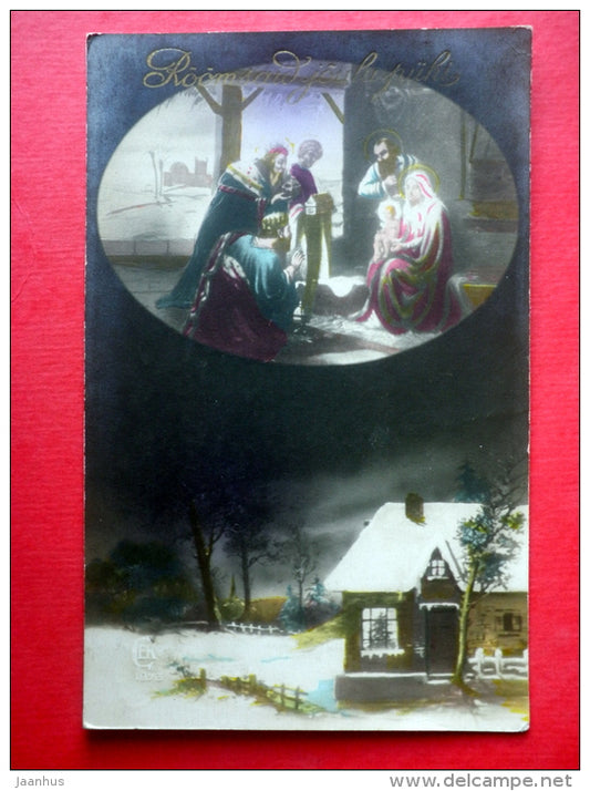 christmas greeting card - Jesus - house - CEKO 1876 - circulated in Estonia 1920s - JH Postcards