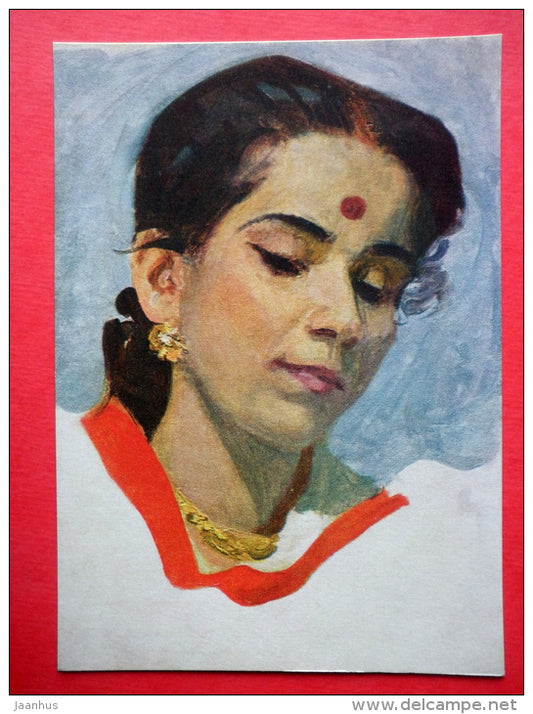 painting by Vasily Yefanov - Indian Woman - russian art - unused - JH Postcards