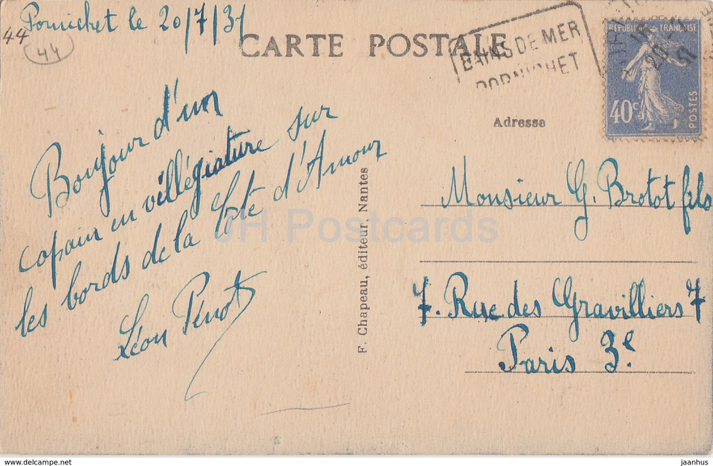 Pornichet - Plage et Rochers de Bonne Source - Chateau de Tourelles - Schloss - 143 - alte Postkarte - 1931 - Frankreich - gebraucht