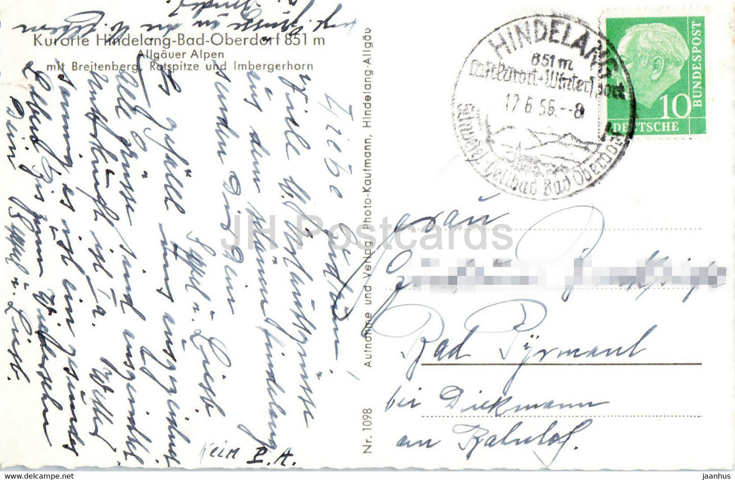 Kurorte Hindelang Bad Oberdorf - Allgäuer Alpen mit Breitenberg - alte Postkarte - 1956 - Deutschland - gebraucht