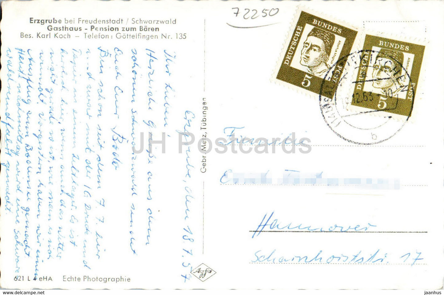 Erzgrube bei Freudenstadt - Gasthaus - Pension zum Bären - alte Postkarte - 1957 - Deutschland - gebraucht