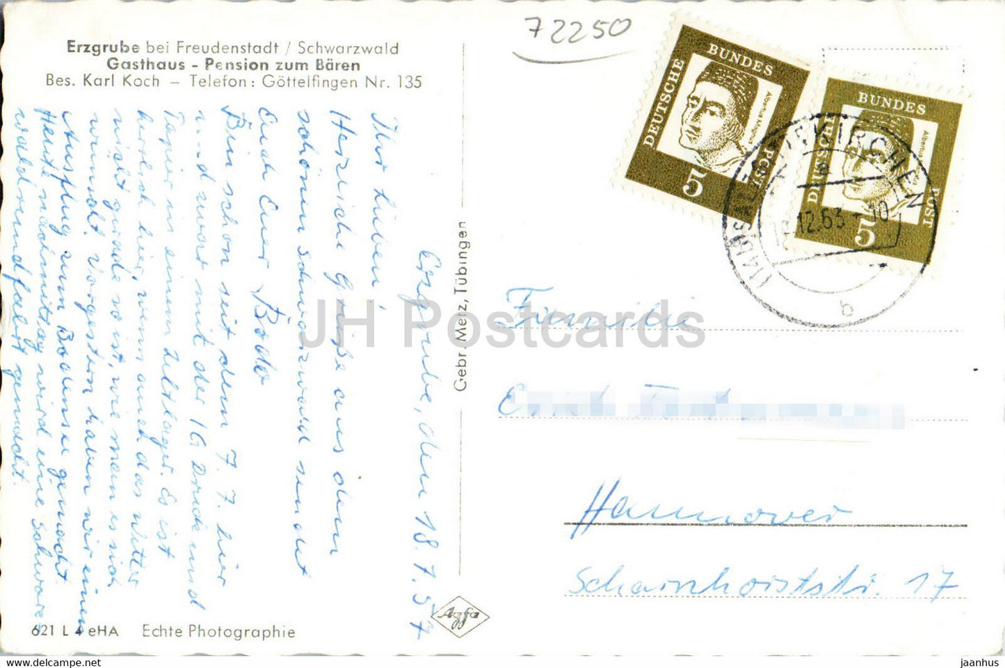 Erzgrube bei Freudenstadt - Gasthaus - Pension zum Baren - old postcard - 1957 - Germany - used