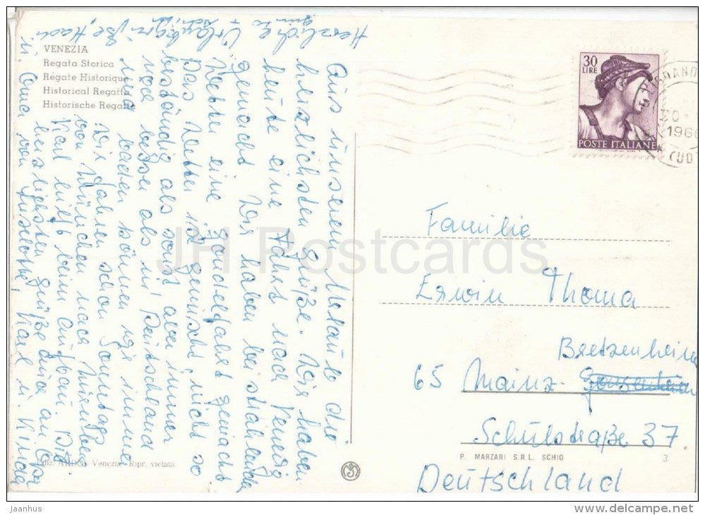 Regata Storica - regatta - Venezia - Venice - Veneto - Italia - Italy - sent from Italy Venice to Germany 1960 - JH Postcards