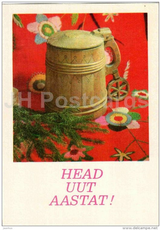 New Year Greeting Card - beer mug - 1974 - Estonia USSR - unused - JH Postcards