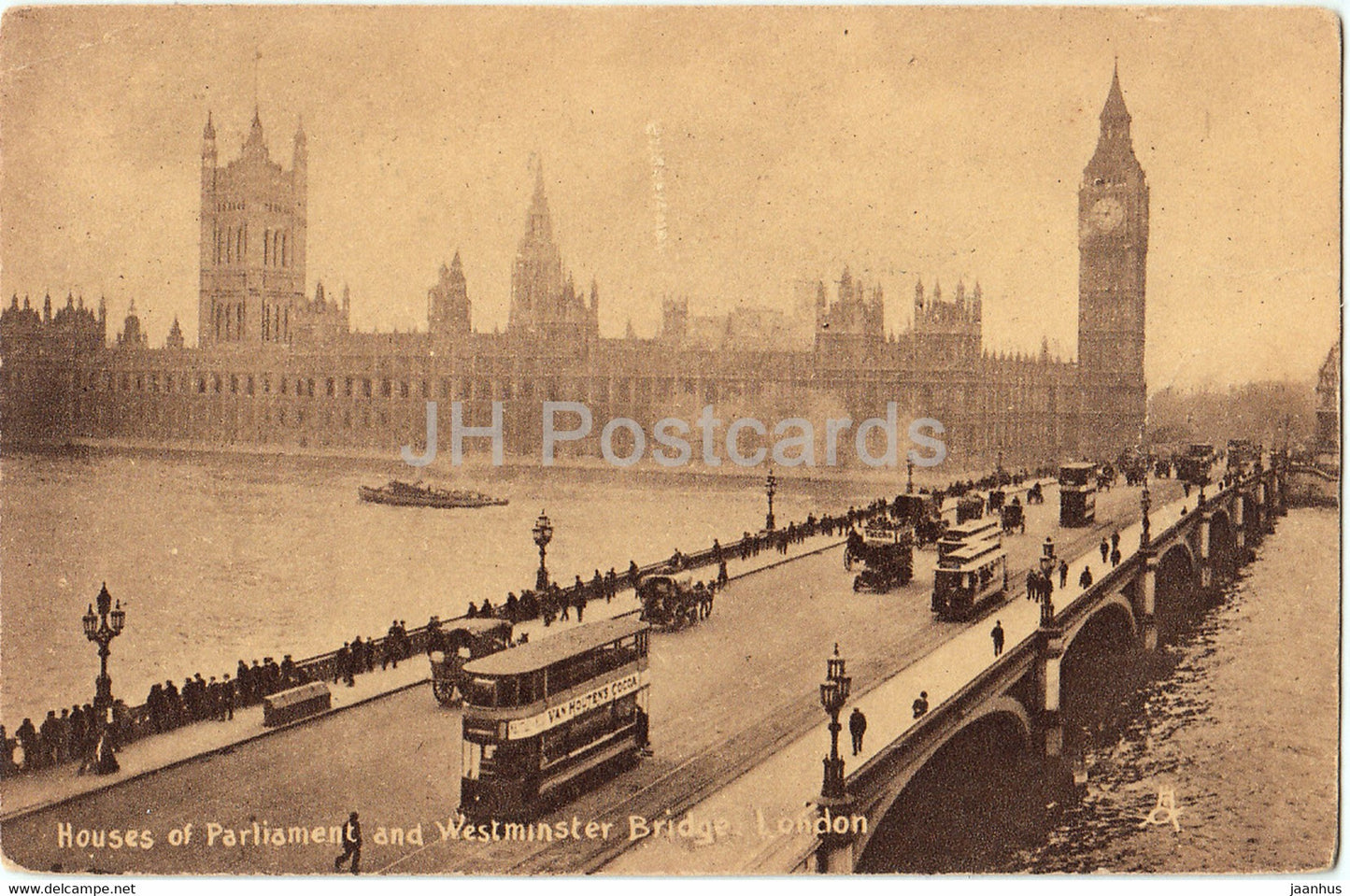 London - Houses of Parliament and Westminster Bridge - tram - Tuck old postcard - 1925 - England - United Kingdom - used - JH Postcards