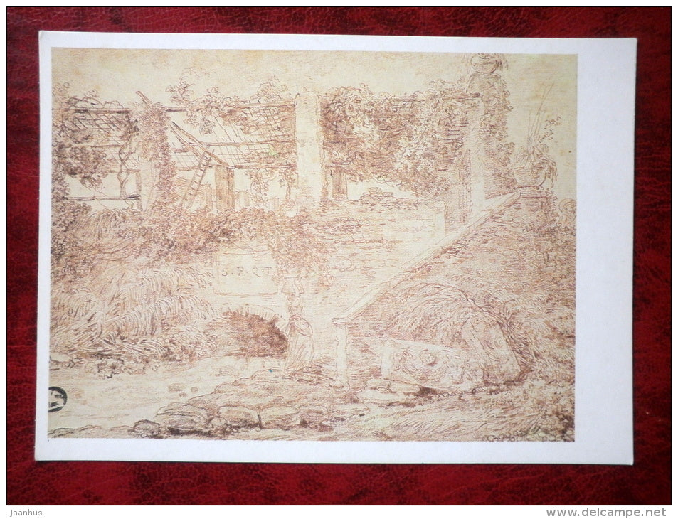 Drawing by Antoine Watteau ? - Landscape - french art - unused - JH Postcards