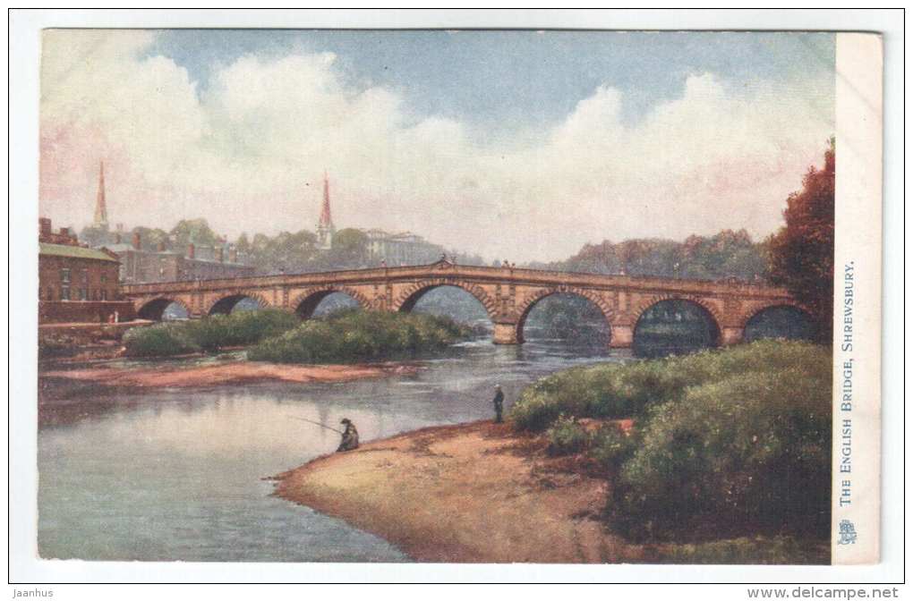 English Bridge - Shrewsbury - England - UK - old postcard - unused - JH Postcards