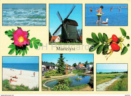 Marielyst - windmill - beach - multiview - 1994 - Denmark - used - JH Postcards