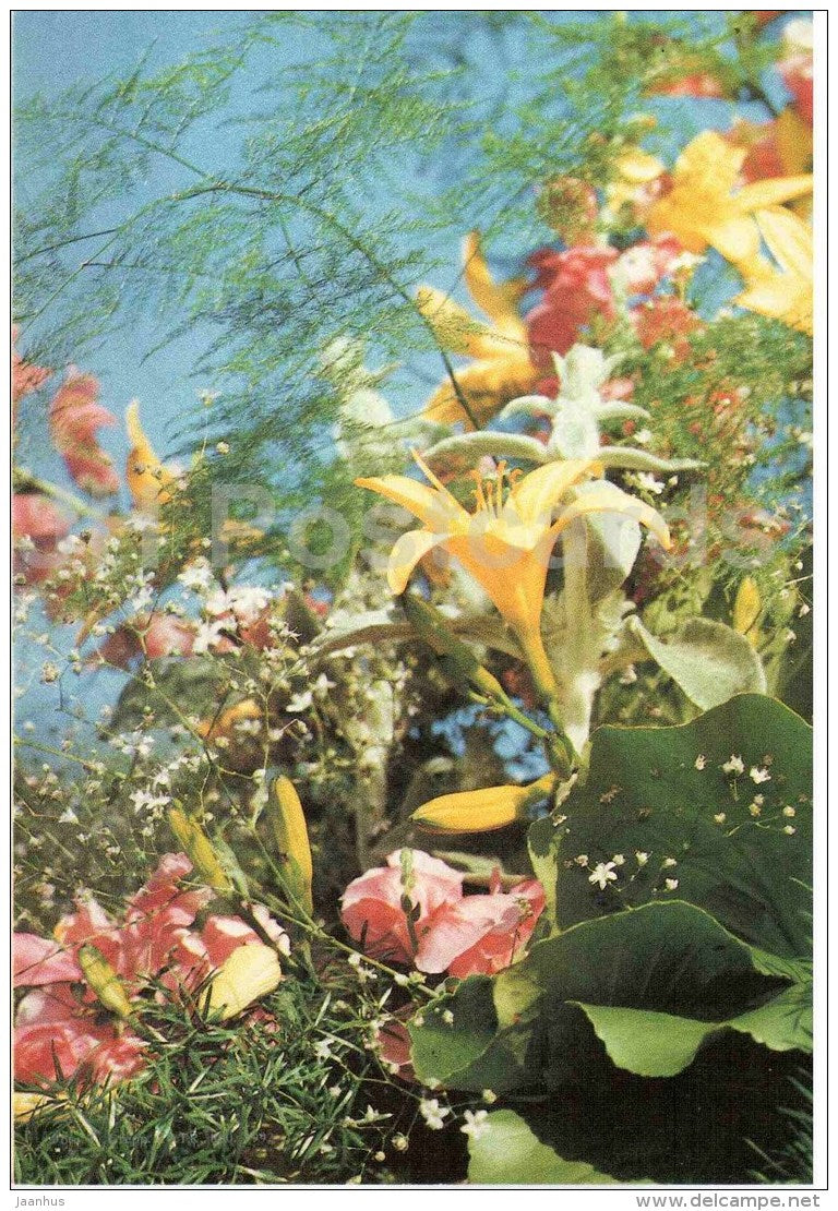 greeting card - lily - flowers - Estonia USSR - used in 1990 - JH Postcards