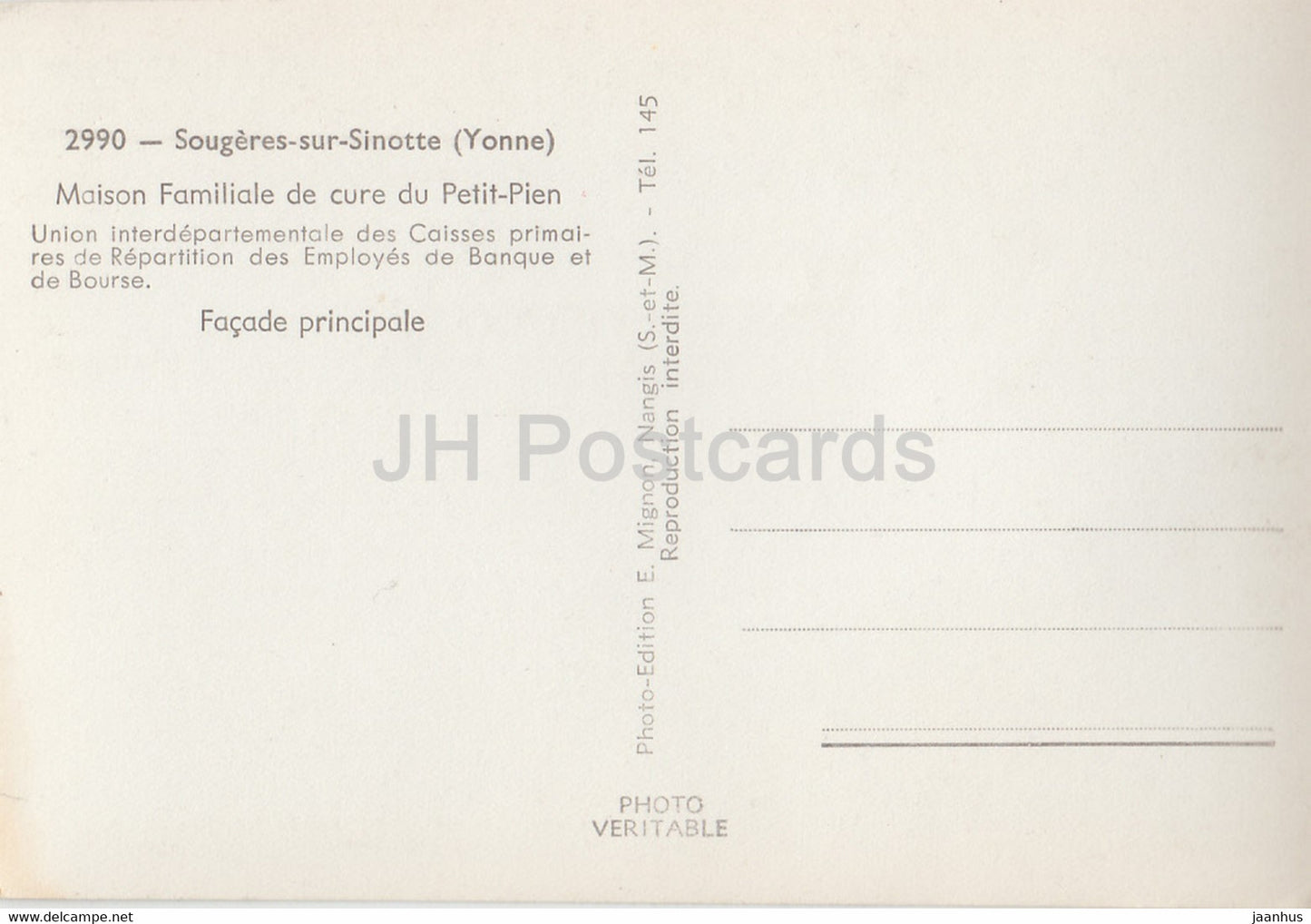 Sougeres sur Sinotte - Maison Familiale de cure du Petit Pien - carte postale ancienne - France - inutilisée