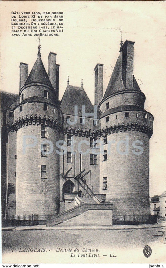 Langeais - L'Entree du Chateau - Le Pont Levis - castle - 7 - old postcard - France - used - JH Postcards
