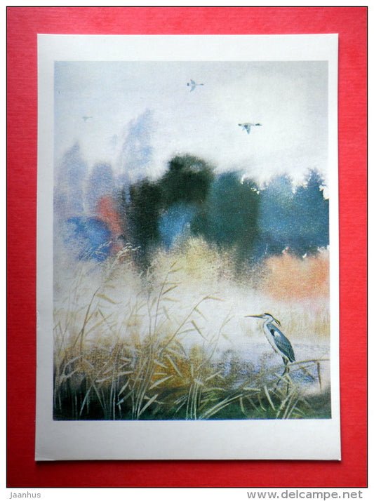 by A. Belyukin - Forest and Steppe - crane - birds - Notes of a Hunter by I. Turgenev - 1980 - Russia - unused - JH Postcards