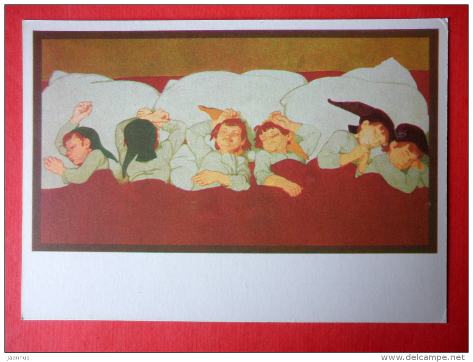 illustration by B. Dehterev - Cannibal sleeping in Bed - Little Tom Thumb by C. Perrault - 1979 - Russia USSR - unused - JH Postcards