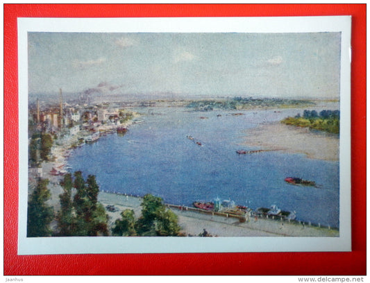painting by S. Shishko . On the Dnieper river . Podol , 1957 - ship - ukrainian art  - unused - JH Postcards