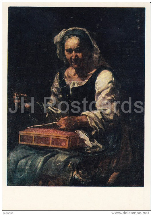 painting by Bernhard Keil - Old woman with sewing - Danish art - 1980 - Russia USSR - unused - JH Postcards