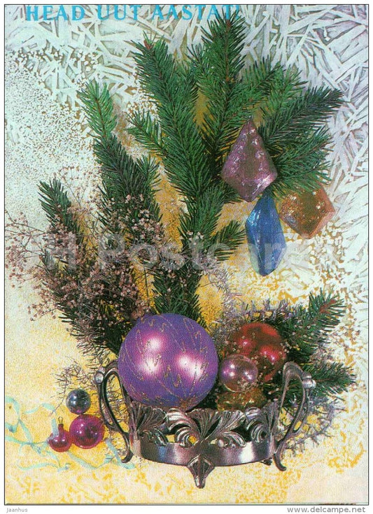 New Year Greeting card - decorations - 1 - postal stationery - 1991 - Estonia USSR - used - JH Postcards