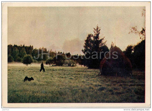 hunting - dog - haystack - hunter - 1958 - Russia USSR - unused - JH Postcards