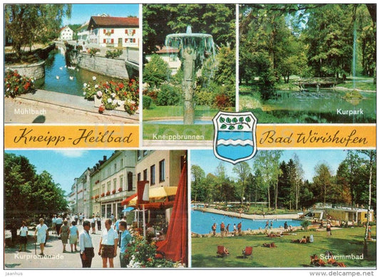 Kneipp-Heilbad Bad Wörishofen - Mühlbach - Kneippbrunnen - Kurpark - Schwimmbad - Germany - gelaufen - JH Postcards