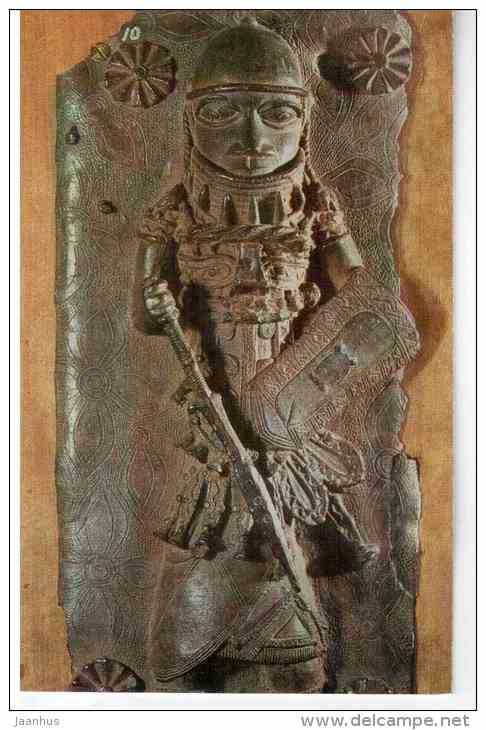 Panel with a warrior in relief - bronze - Benin , Nigeria , 17th century - 1972 - Russia USSR - unused - JH Postcards