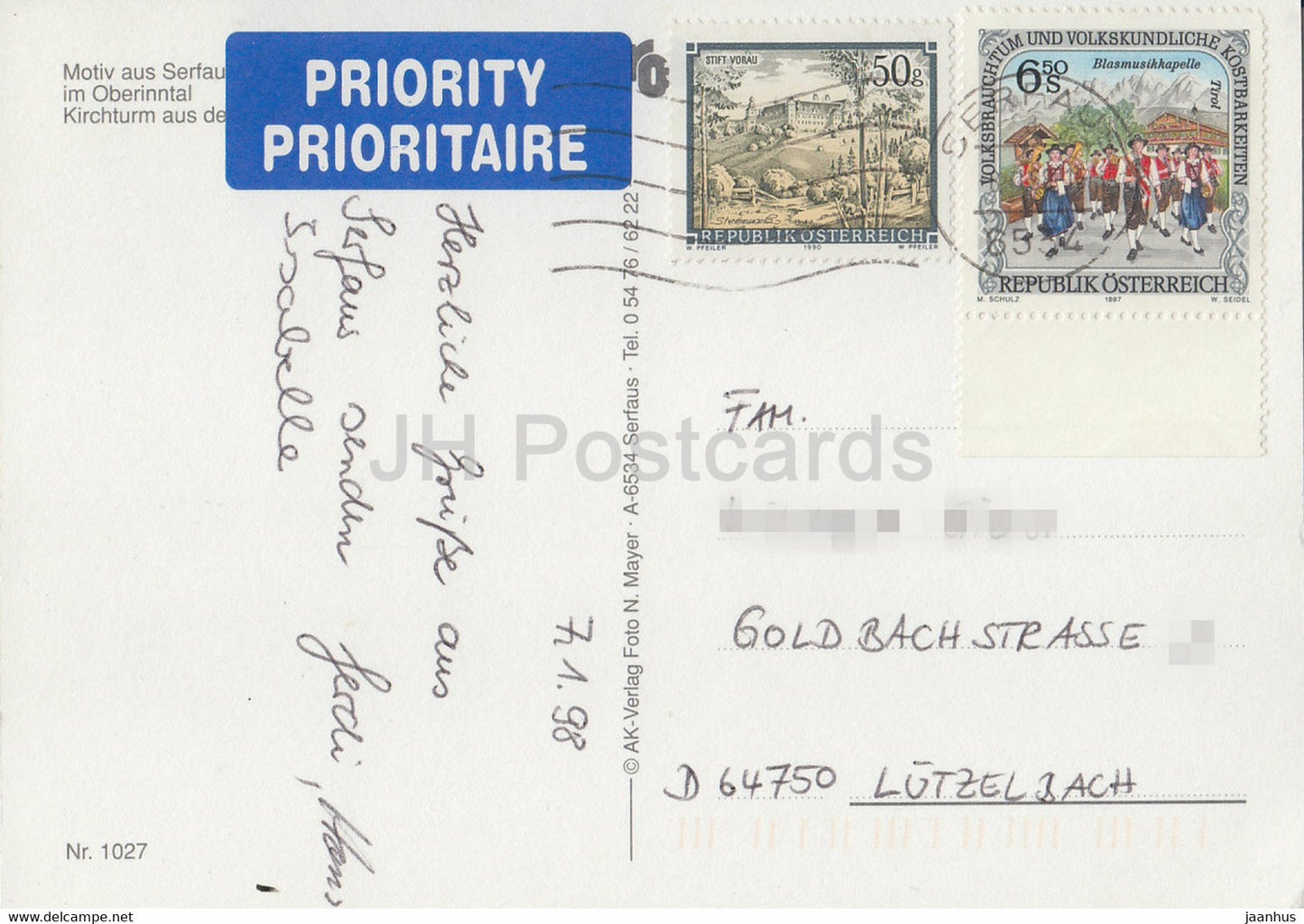 Motiv aus Serfaus - Oberinntal - Kirchturm - Kirche - 1998 - Österreich - gebraucht