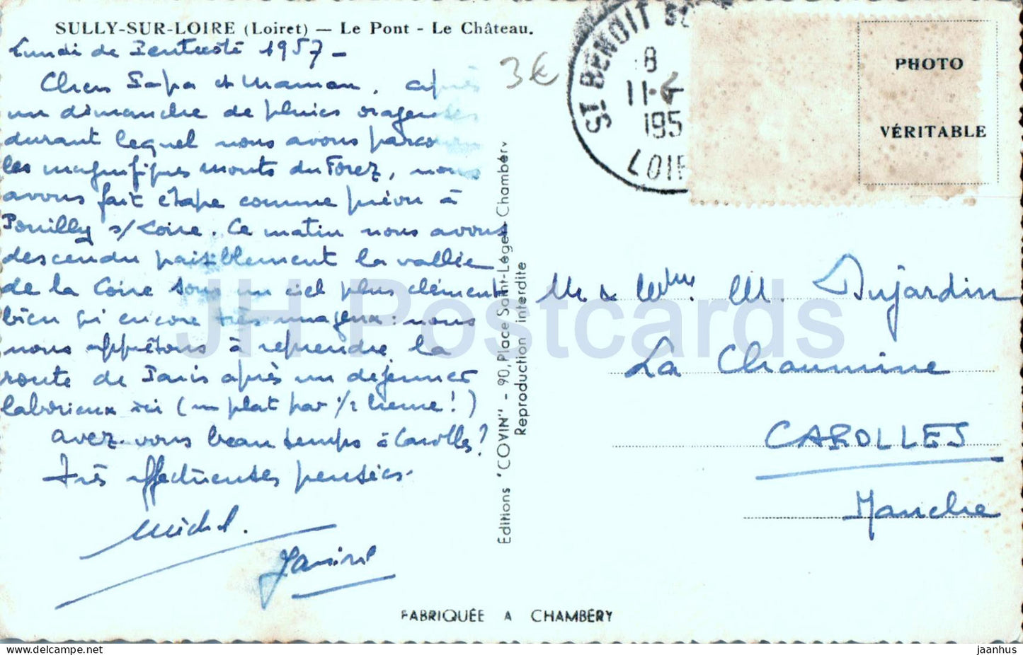 Sully sur Loire - Le Pont - Le Chateau - castle - bridge - old postcard - 1957 - France - used