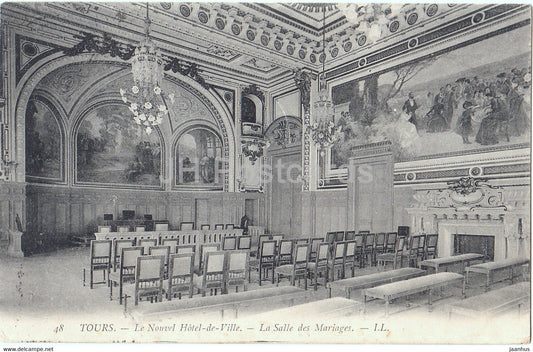 Tours - Le Nouvel Hotel de Ville - La Salle des Mariages - 48 - old postcard - 1906 - France - used - JH Postcards