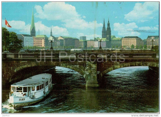 Hamburg - Lombardsbrücke und Innenstadt - schiff Eilbek - ship - Germany - 1973 gelaufen - JH Postcards