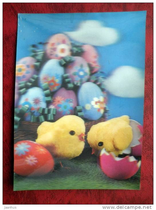 Switzerland - 3D - stereo - Easter - chicks - eggs - sent in Finland, Helsinki - 1972 -  stamped - used - JH Postcards