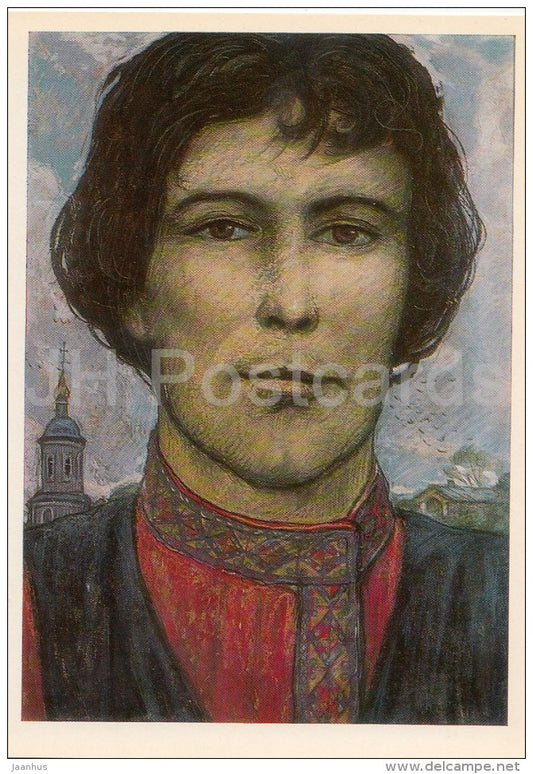 illustration by I. Glazunov - Lady Macbeth of the Mtsensk District N. Leskov - young man - Russia USSR - 1985 - unused - JH Postcards