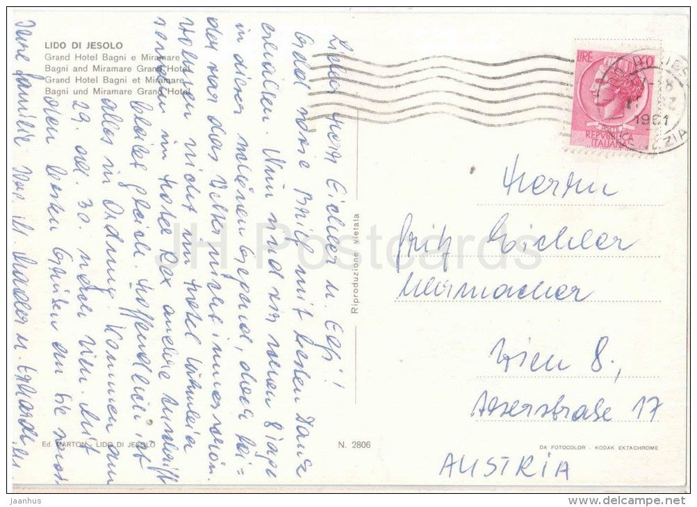 grand hotel Bani e Miramare  Lido de Jesolo - Veneto - Venezia - 2806 - Italia - Italy - sent from Italy to Austria 1981 - JH Postcards
