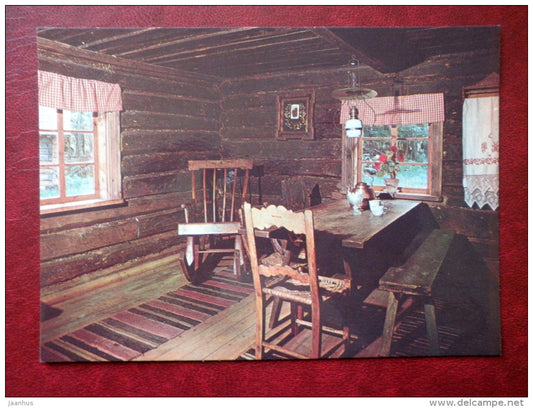 North Estonian fisherman`s dwelling room , interior - The Estonian State Open-Air Museum - 1984 - Estonia USSR - unused - JH Postcards