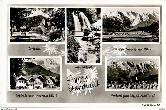 Gruss aus Farchant - Dorfplatz - Dreitorspitze - Zugspitzgruppe - old postcard - Germany - unused - JH Postcards