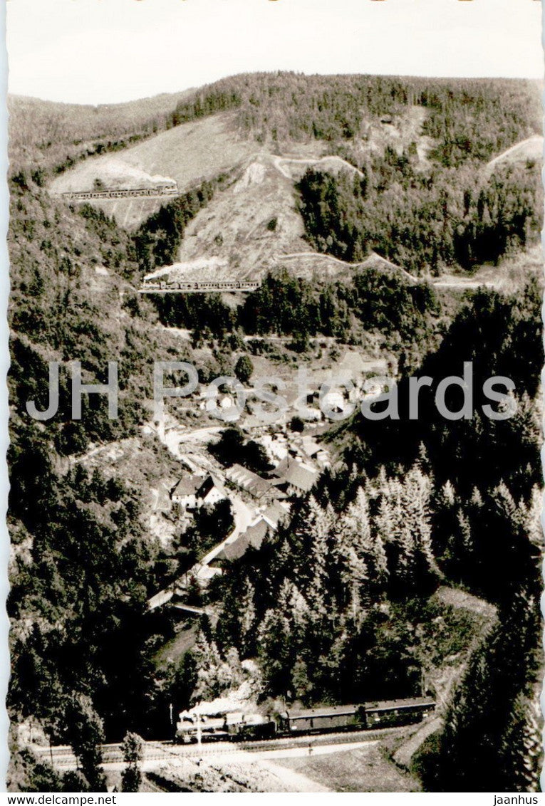 Schwarzwaldbahn bei Triberg - train - railway - old postcard - 1955 - Germany - used - JH Postcards