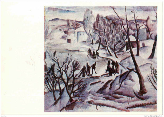 painting by A. Kravchenko - Frozen Pond , 1923 - Winter - russian art - Russia USSR - 1980 - unused - JH Postcards