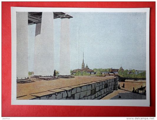 painting by Anna Ostroumova-Lebedeva - Columns of Exchange and Fortress , 1908 St. Petersburg - russian art - unused - JH Postcards