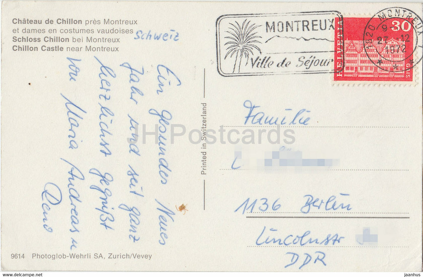 Chateau de Chillon pres Montreux et dames en costumes vaudoises - Schweizer Volkstrachten - 1972 - Schweiz - gebraucht