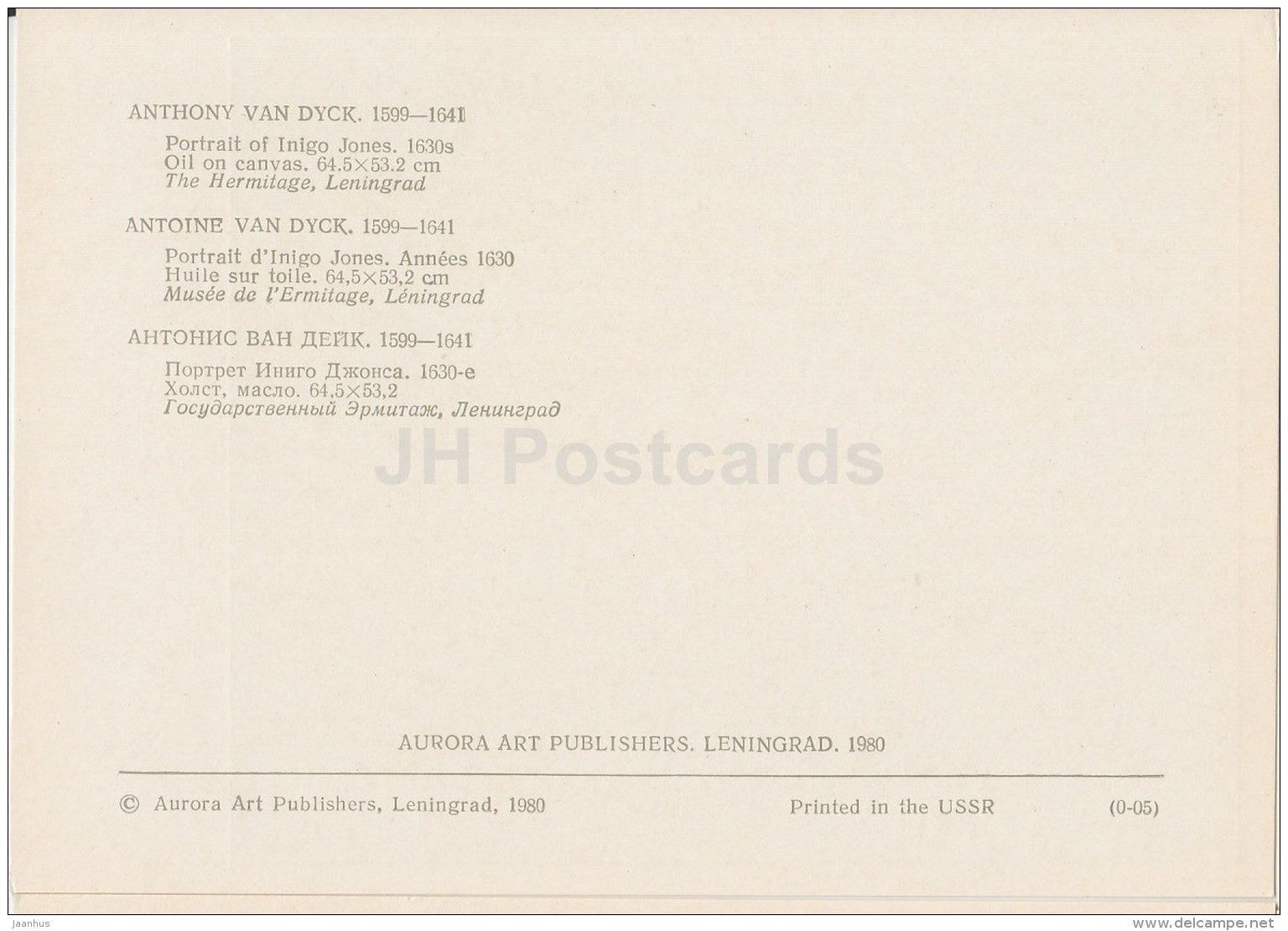 painting by Anthony van Dyck - Portrait of Inigo Jone - 1630s - old man - Flemish art - 1980 - Russia USSR - unused - JH Postcards