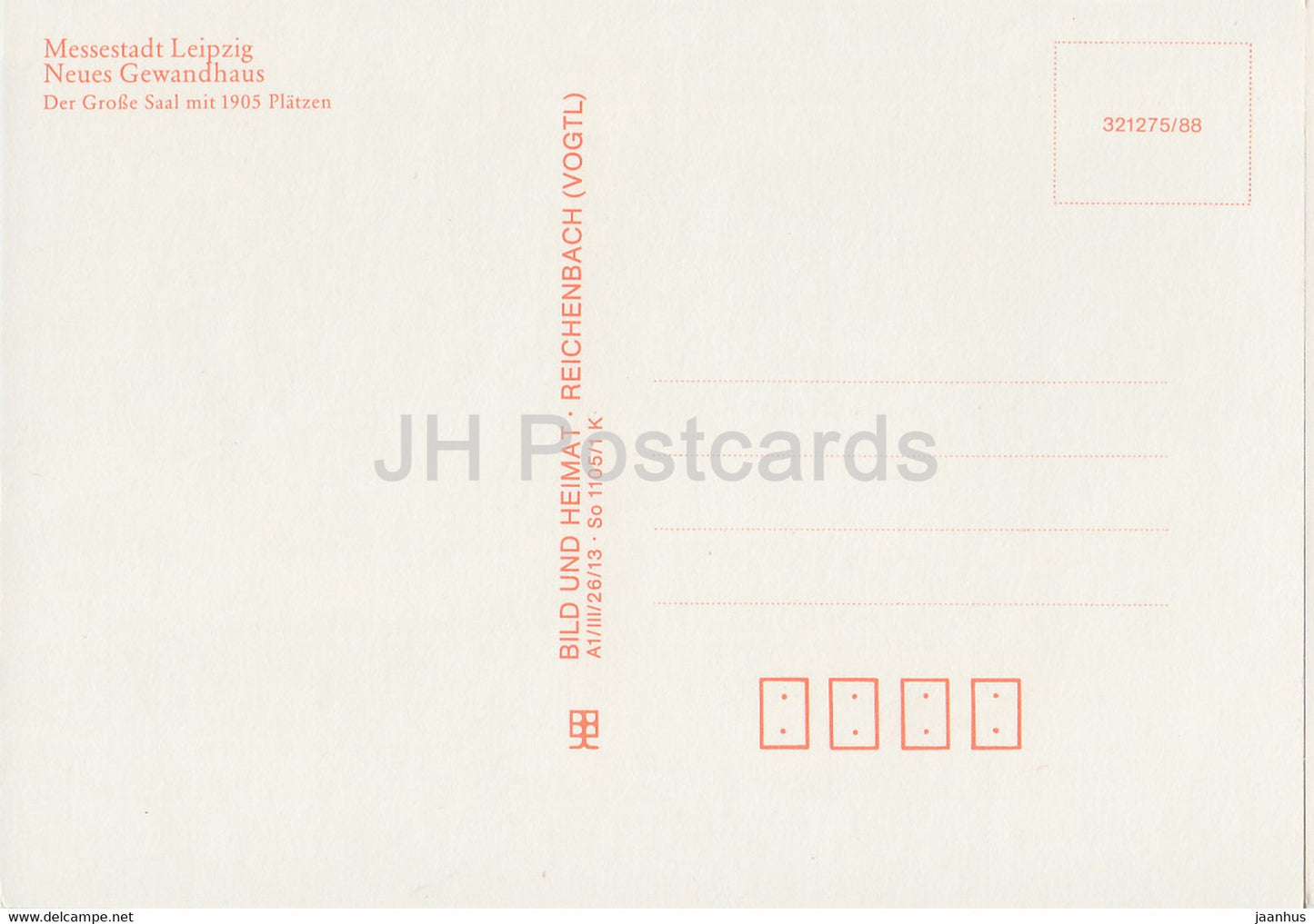 Leipzig - Grosse Saal mit 1905 Platzen - Neues Gewandhaus Leipzig - DDR Germany - unused