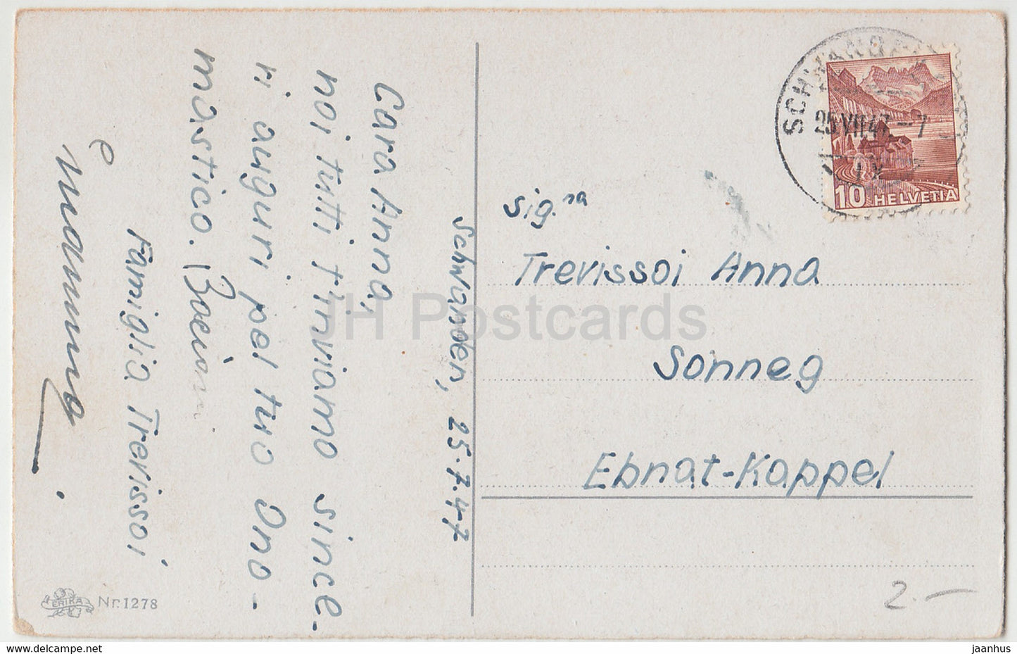 Grußkarte - Zum Namenstag herzlichen Glückwunsch - Rosen - ERIKA 1278 - alte Postkarte - 1947 - Deutschland - gebraucht