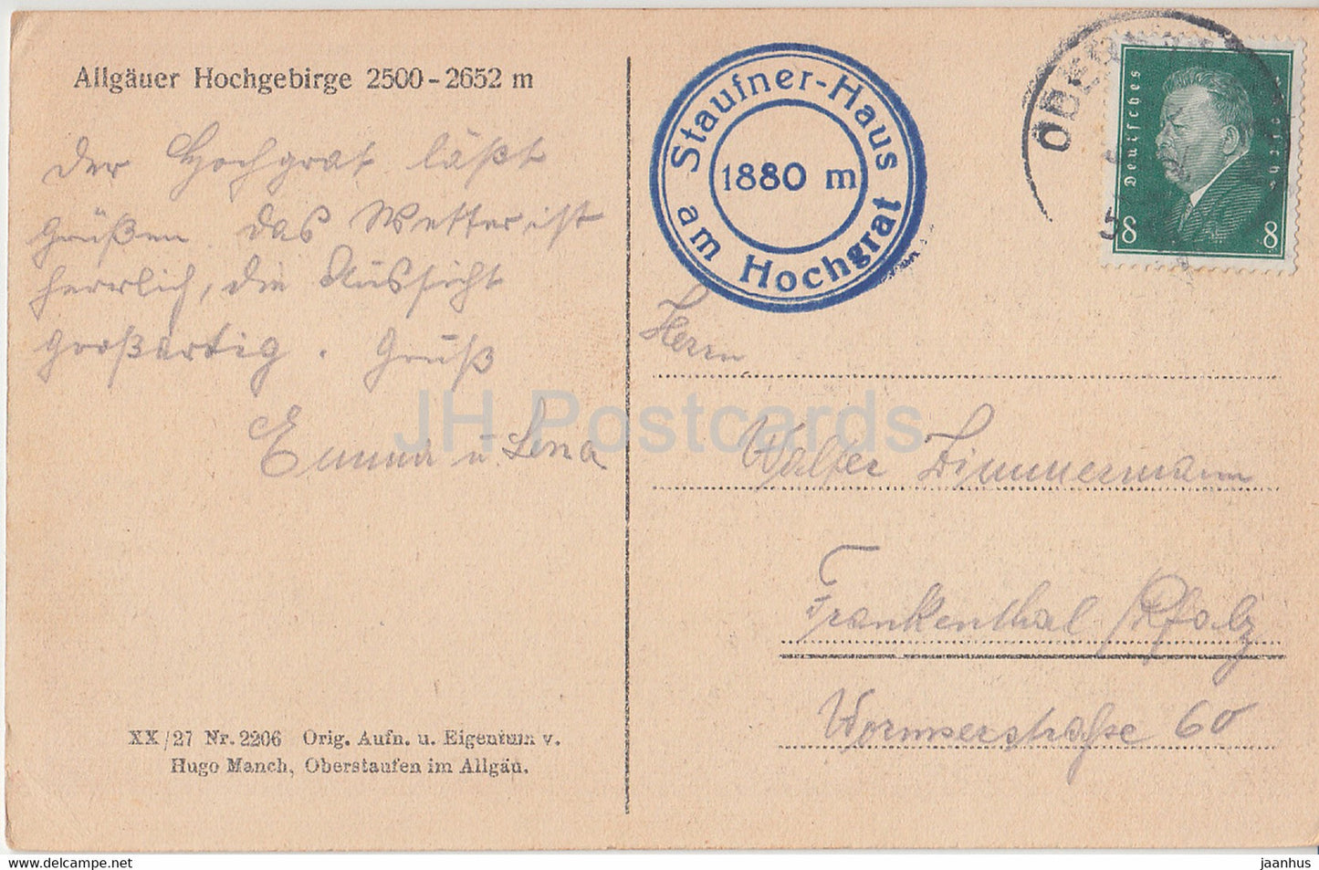 Allgauer Alpen - Hochgebirge 2500 2652 m - 2206 - old postcard - Germany - used