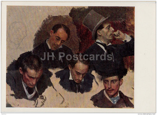 painting  by I. Repin - Etude men head to the picture Cafe in Paris , 1875 - Russian art - 1966 - Russia USSR - unused - JH Postcards