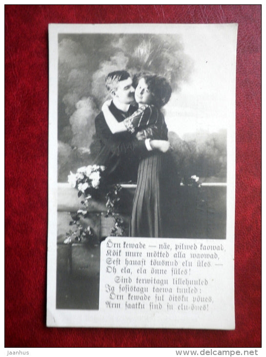 woman and man - estonian love lyrics 1 - old postcard - Tsarist Russia , Estonia - unused - JH Postcards