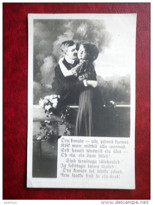 woman and man - estonian love lyrics 1 - old postcard - Tsarist Russia , Estonia - unused - JH Postcards