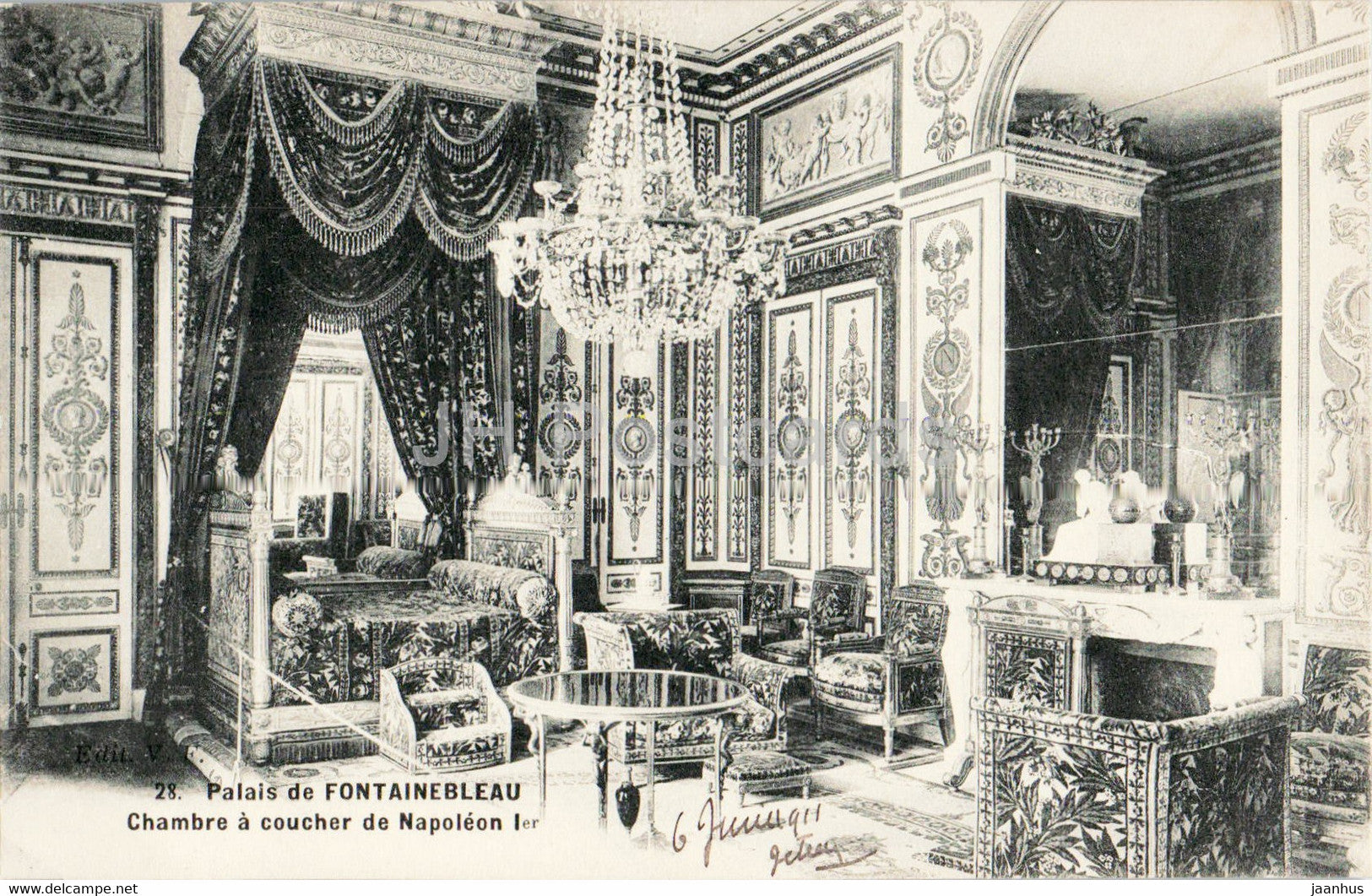 Palais de Fontainebleau - Chambre a coucher de Napoleon I - 28 - old postcard - 1911 - France - used - JH Postcards