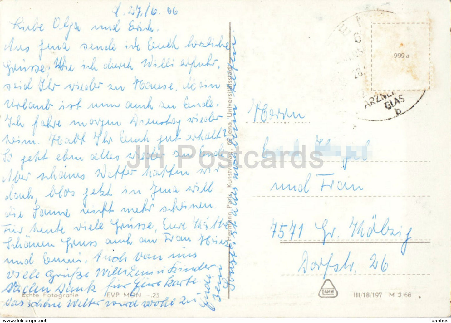 Jena - Blick vom Hotel International - Zeiss Planetariom - Universitat - tram - carte postale ancienne - 1966 - Allemagne DDR - utilisé