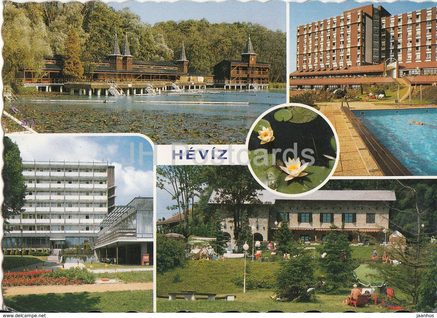 Heviz - spa - water lily - hotel - multiview - 1992 - Hungary - used - JH Postcards