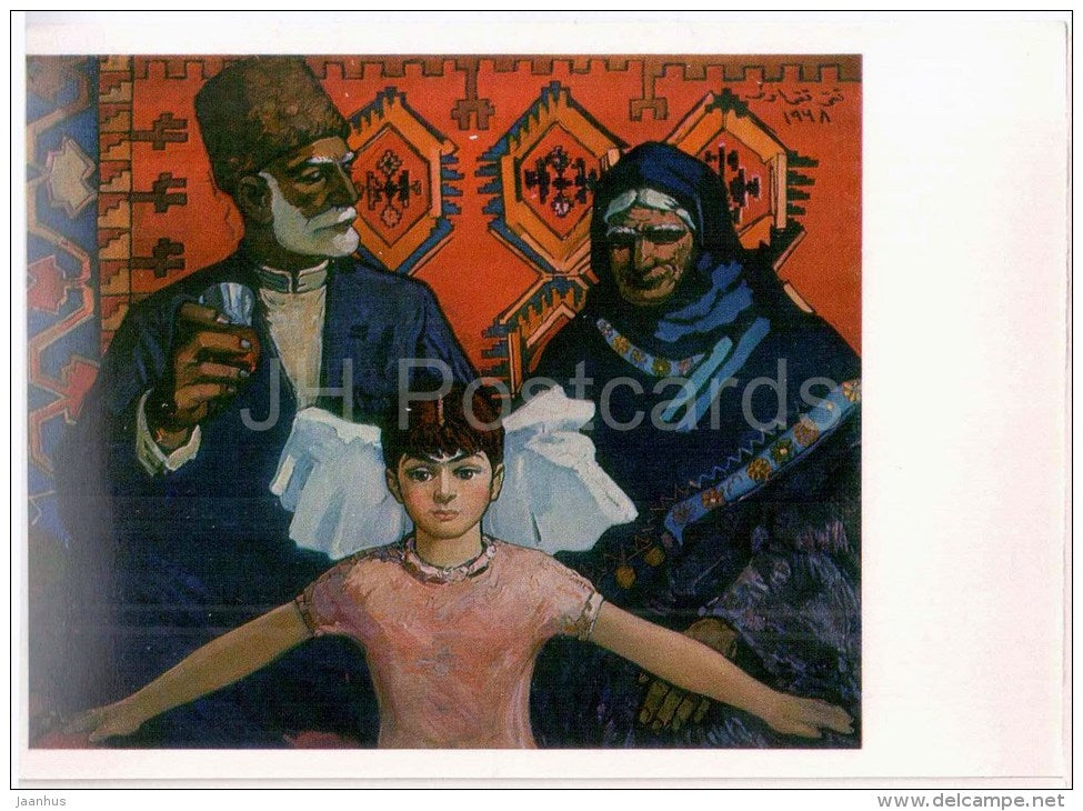 painting by Taghi Aziz ogly Taghiyev - My Grandma and Grand-Dad , 1968 - azerbaijan art - unused - JH Postcards