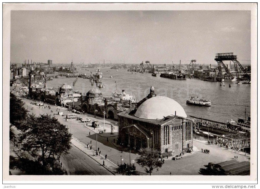 Hamburg - Elbtunnel-Eingang , St. Pauli-Landungsbrücken und Hafen - Germany - ungelaufen - JH Postcards