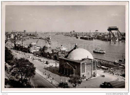 Hamburg - Elbtunnel-Eingang , St. Pauli-Landungsbrücken und Hafen - Germany - ungelaufen - JH Postcards