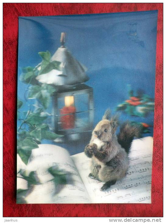 Finland - 3D - stereo - Christmas an New Year - Squirrel - sent in Finland - 1975 -  stamped!! - used - JH Postcards